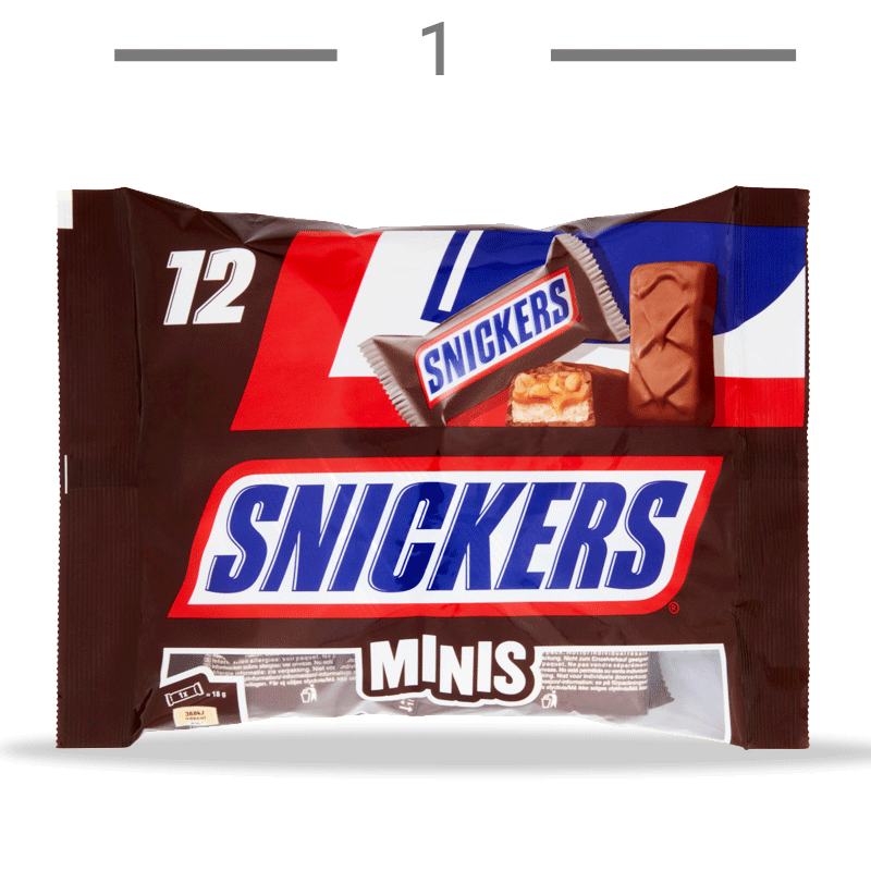  شکلات اسنیکرز مینی snickers minis پاکت 12 عددی 227 گرمی 